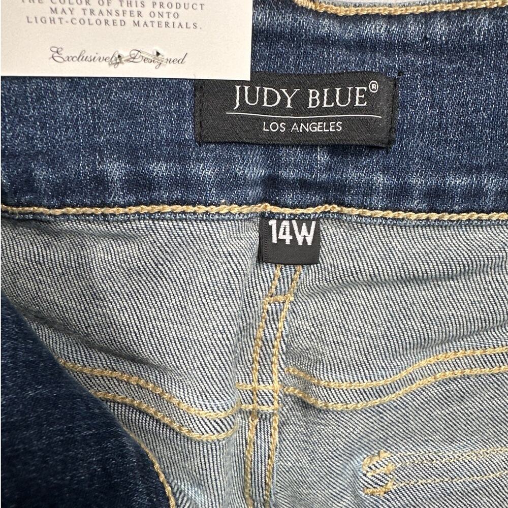 Judy Blue Sz 14W High Waist Flare Jeans Tall Double Button Tinted Blue Denim - Picture 10 of 15